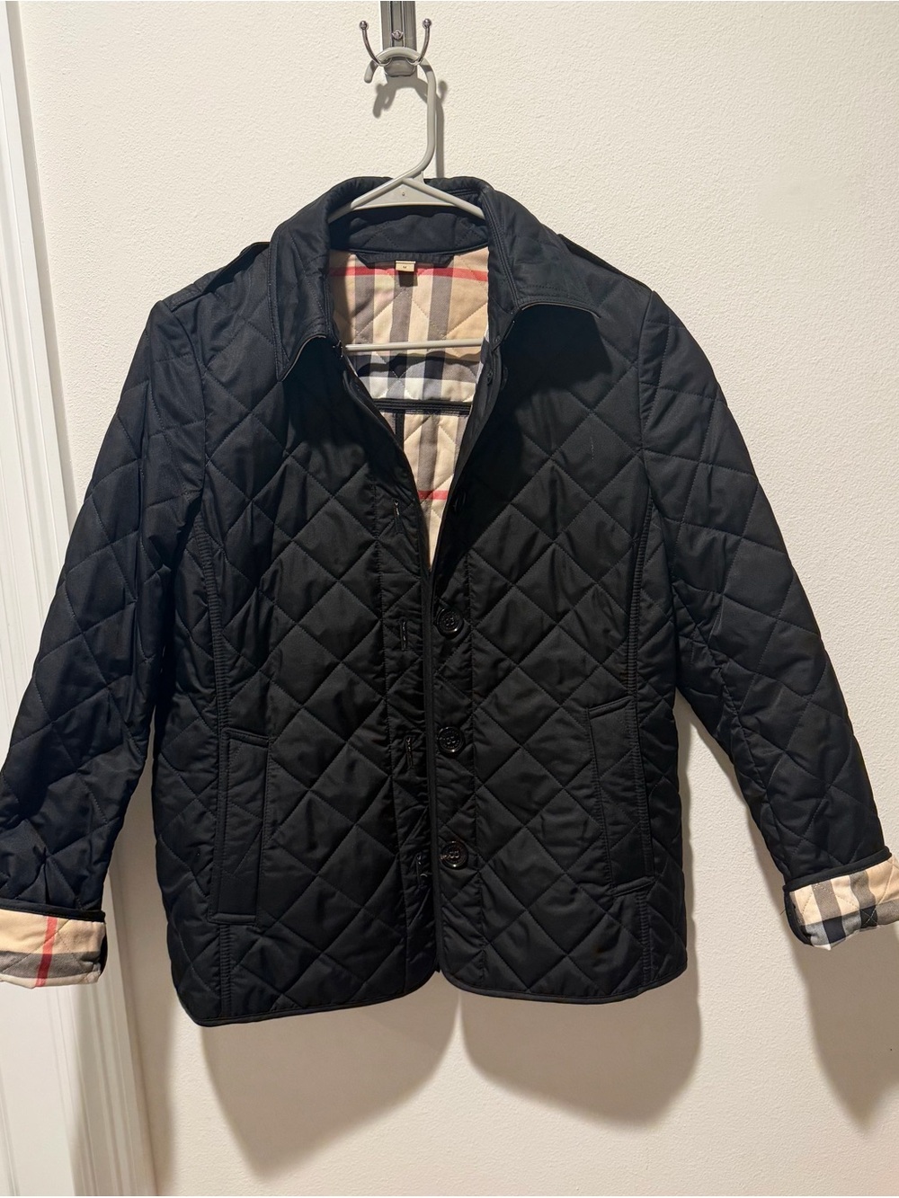 Burberry Black Quilted Puffer Jacket with Signature Check Trim